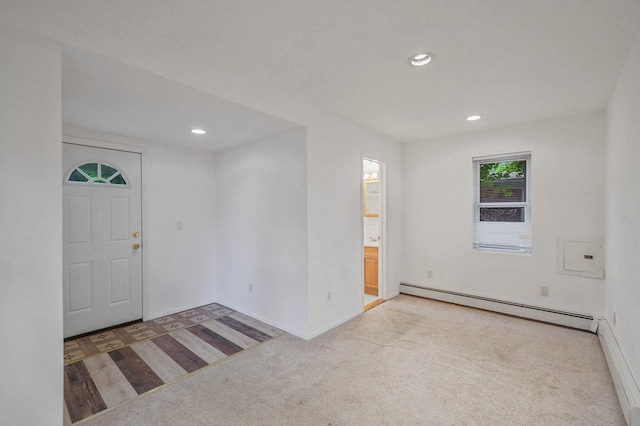 34 Ridgedale Ave, Farmingville, NY 11738 - carpeted spare room featuring a baseboard radiator, baseboards, recessed lighting, and a baseboard heating unit