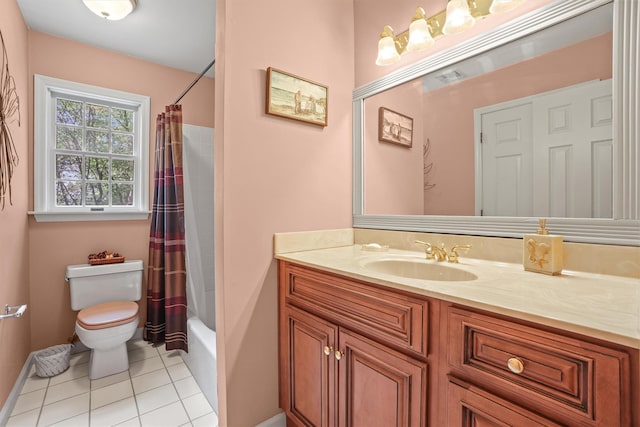 57 Wilner Rd, Somers, NY 10589 - full bath with toilet, vanity, tile patterned flooring, shower / bath combo with shower curtain, and baseboards