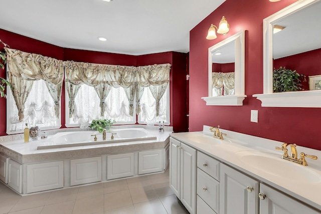 258 Timberpoint Rd, East Islip, NY 11730 - bathroom with tile patterned flooring, a bath, and double vanity