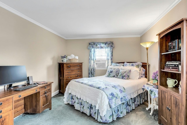 258 Timberpoint Rd, East Islip, NY 11730 - carpeted bedroom featuring crown molding, a desk, baseboards, and cooling unit