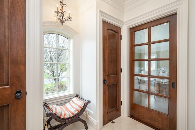 24 The Pnes, Old Westbury, NY 11568 - entrance foyer with a chandelier, healthy amount of natural light, and light tile patterned flooring