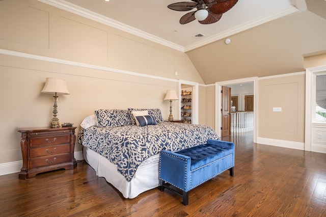 24 The Pnes, Old Westbury, NY 11568 - bedroom featuring vaulted ceiling, wood finished floors, baseboards, and a ceiling fan