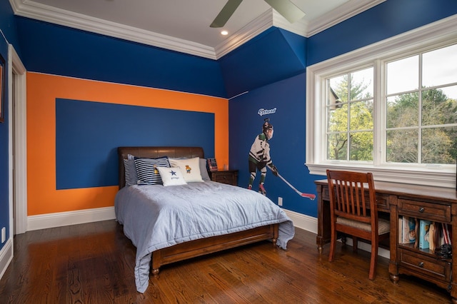 24 The Pnes, Old Westbury, NY 11568 - bedroom featuring crown molding, baseboards, wood finished floors, a ceiling fan, and recessed lighting