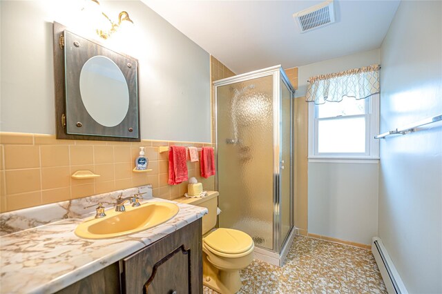 28 Chance St, Hicksville, NY 11801 - full bath with a baseboard radiator, a stall shower, toilet, and vanity