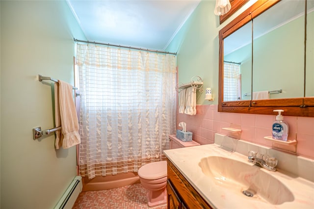 28 Chance St, Hicksville, NY 11801 - bathroom with toilet, tile walls, vanity, shower / bath combo, and tile patterned flooring