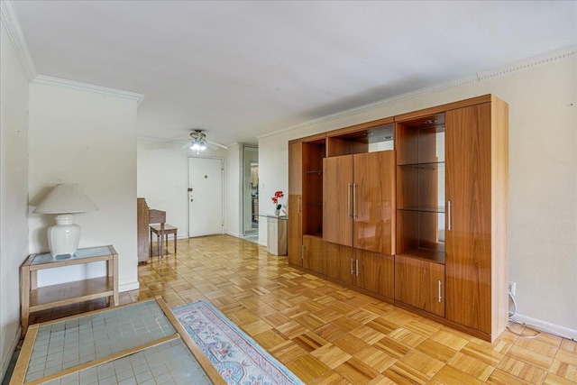 211-40 18th Ave Unit 1J, Bayside, NY 11360 - unfurnished living room with ornamental molding and a ceiling fan