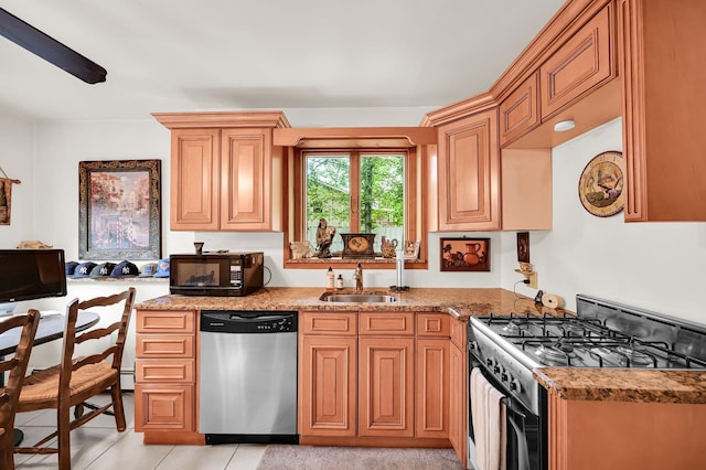 10 Catawba Dr, West Nyack, NY 10994 - kitchen with dishwasher, gas range, a sink, black microwave, and light stone counters