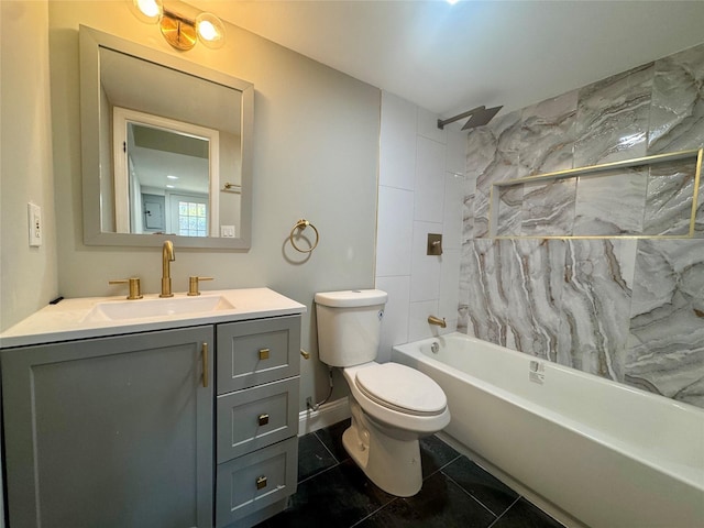 28 Snowberry Ln, Islandia, NY 11749 - full bathroom featuring toilet, vanity, shower / washtub combination, and tile patterned floors