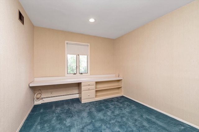 2917 Frankel Blvd, Merrick, NY 11566 - unfurnished office featuring baseboard heating, dark carpet, baseboards, and recessed lighting