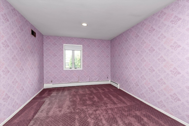 2917 Frankel Blvd, Merrick, NY 11566 - empty room featuring a baseboard radiator, dark carpet, baseboards, and recessed lighting