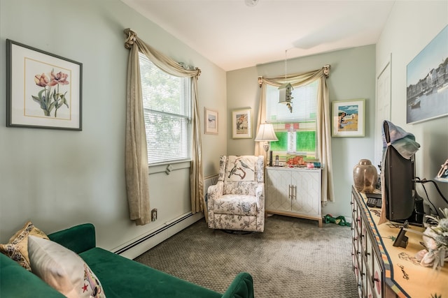 26 Point Breeze Dr, Rocky Point, NY 11778 - living area featuring a baseboard radiator and carpet