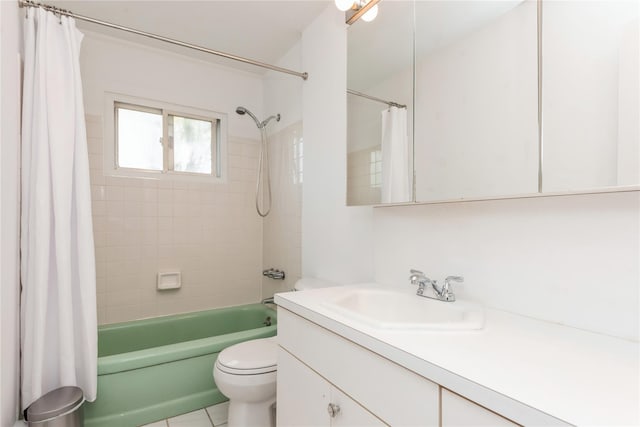 233 Violet St, Massapequa Park, NY 11762 - bathroom featuring vanity, shower / bath combination with curtain, toilet, and tile patterned floors