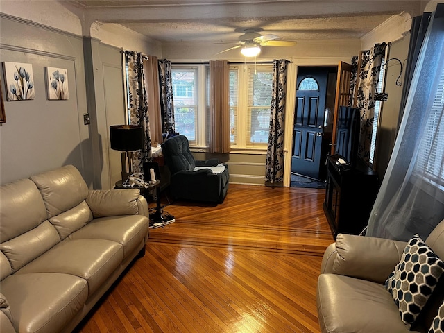 11120 139th St, Jamaica, NY 11435 - living area with hardwood / wood-style floors and a ceiling fan