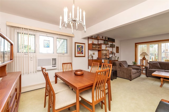 1649 Falmouth Ave, New Hyde Park, NY 11040 - dining space with a chandelier, light colored carpet, and healthy amount of natural light