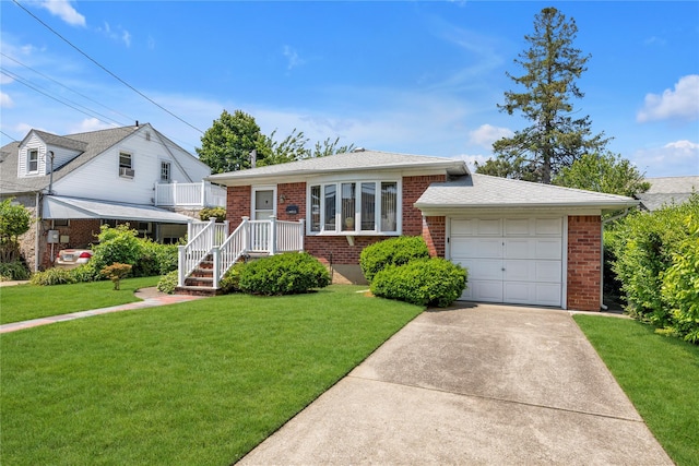 1649 Falmouth Ave, New Hyde Park, NY 11040 - view of front of home featuring brick siding, a garage, and a front lawn