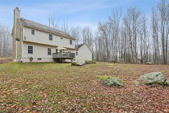 68 Cauthers Ln, Woodridge, NY 12789 - rear view of house with a chimney and a deck
