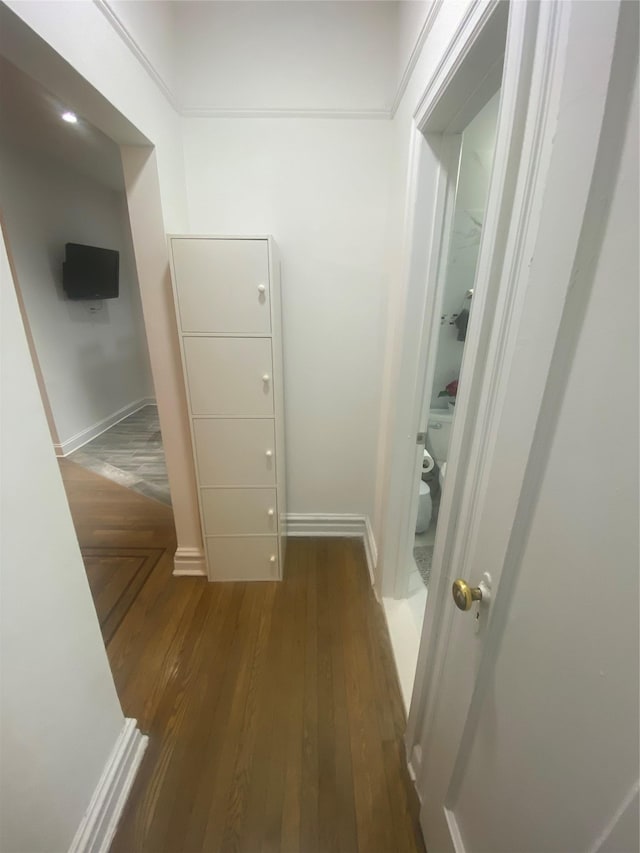 35-21 81st St Unit 5C, Jackson Heights, NY 11372 - hallway featuring baseboards and wood finished floors