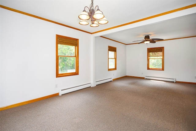 23 Saddle Rock Dr, Poughkeepsie, NY 12603 - carpeted empty room featuring a baseboard heating unit, plenty of natural light, baseboards, and crown molding