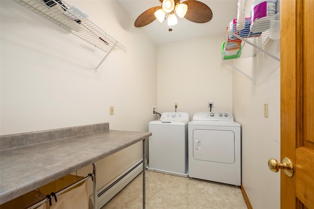 23 Saddle Rock Dr, Poughkeepsie, NY 12603 - laundry room featuring washer and clothes dryer, a baseboard radiator, and ceiling fan