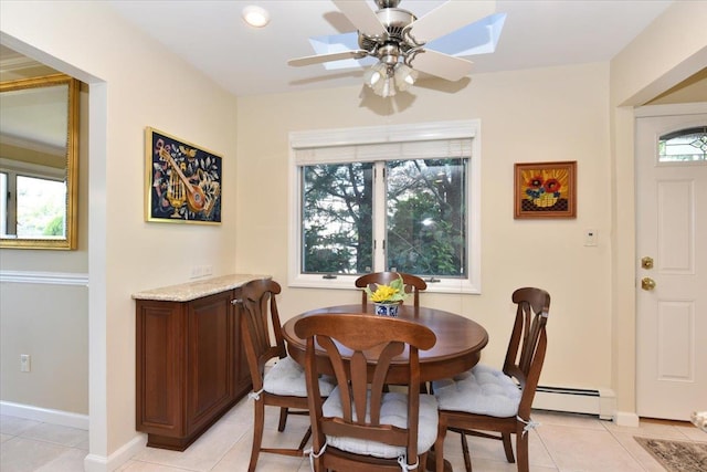 2783 Rita Ct, Bellmore, NY 11710 - dining area with a baseboard heating unit, light tile patterned floors, baseboards, and ceiling fan