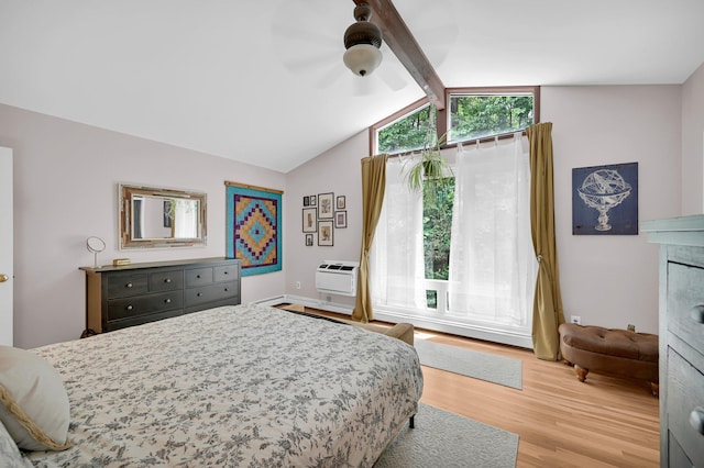 37 Scenic Cir, Croton-On-Hudson, NY 10520 - bedroom featuring wood finished floors, a ceiling fan, an AC wall unit, and a fireplace