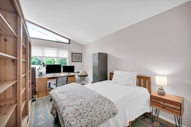 37 Scenic Cir, Croton-On-Hudson, NY 10520 - bedroom with vaulted ceiling, dark colored carpet, an office area, and a skylight