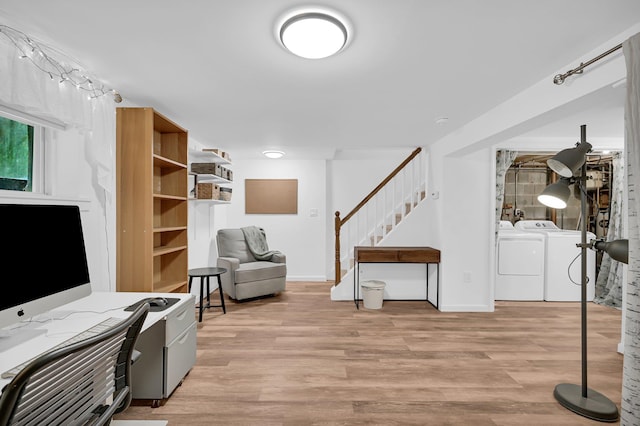 37 Scenic Cir, Croton-On-Hudson, NY 10520 - interior space with light wood-style floors, stairs, washer and dryer, and a desk