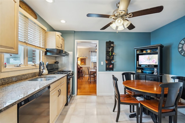 1515 Kenneth Ave, Baldwin, NY 11510 - kitchen featuring dishwasher, black gas stove, a sink, range hood, and healthy amount of natural light