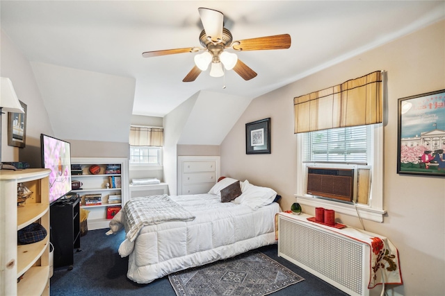 1515 Kenneth Ave, Baldwin, NY 11510 - carpeted bedroom with cooling unit, vaulted ceiling, and a ceiling fan