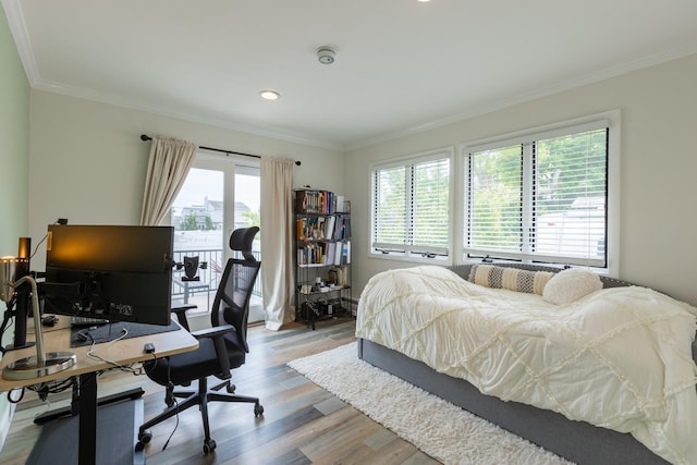 29 Mckinley Ave, Lindenhurst, NY 11757 - bedroom featuring crown molding, wood finished floors, a desk, and recessed lighting