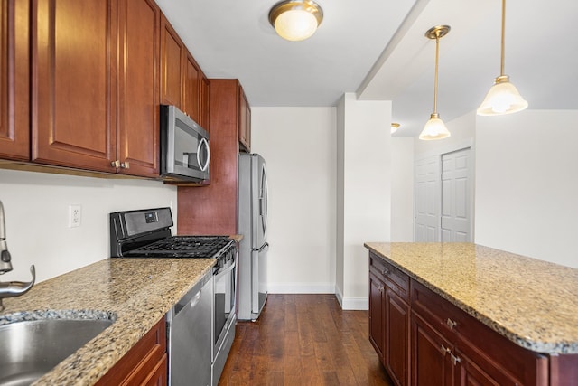 880 Boynton Ave Unit 1K, Bronx, NY 10473 - kitchen with appliances with stainless steel finishes, a sink, baseboards, dark wood finished floors, and light stone counters