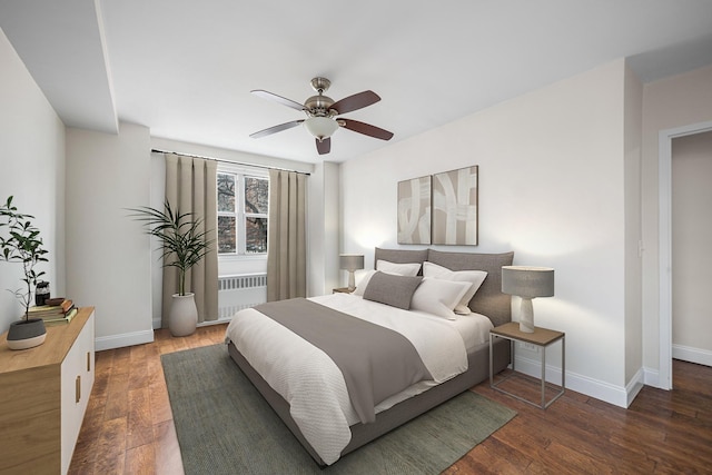 880 Boynton Ave Unit 1K, Bronx, NY 10473 - bedroom featuring baseboards, radiator heating unit, wood-type flooring, and a ceiling fan