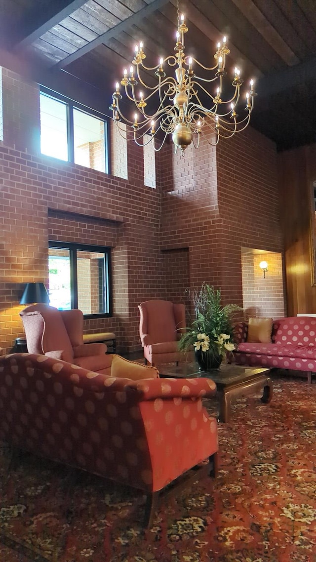 16 Rockledge Ave Unit 5B1, Ossining, NY 10562 - building lobby featuring high vaulted ceiling, brick wall, and beam ceiling