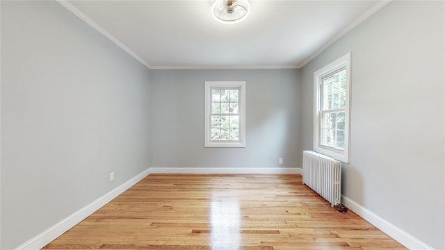 596 Terrace Pl, Baldwin, NY 11510 - unfurnished room with radiator, healthy amount of natural light, crown molding, light wood-style floors, and baseboards