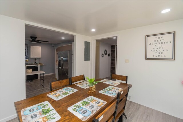 750 Irish Cape Rd, Ellenville, NY 12428 - dining room with wood finished floors, a ceiling fan, recessed lighting, and electric panel