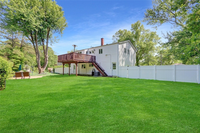 10 Charter Ct, Dix Hills, NY 11746 - back of house featuring stairs, a wooden deck, and cooling unit