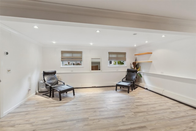 49 Sherwood Rd, Cortlandt Manor, NY 10567 - sitting room with crown molding, light wood-type flooring, recessed lighting, and baseboards