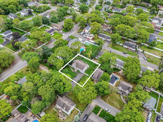 14 Arlington St, Patchogue, NY 11772 - aerial overview of property's location featuring property boundaries highlighted and nearby suburban area