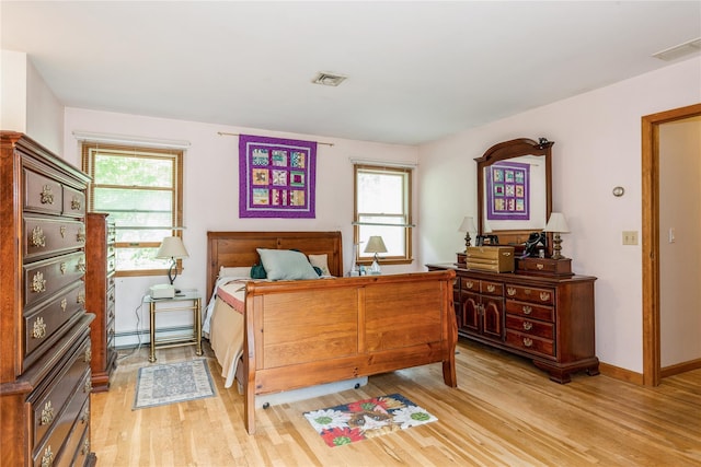 32 Lower Cross, Shoreham, NY 11786 - bedroom featuring multiple windows, light wood finished floors, and a baseboard radiator