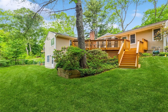 32 Lower Cross, Shoreham, NY 11786 - rear view of property featuring stairway and a wooden deck