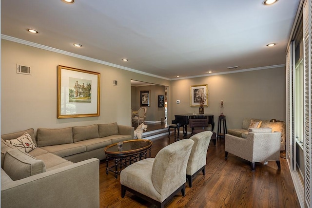 211 N Little Tor Rd, New City, NY 10956 - living area with recessed lighting, dark wood finished floors, and ornamental molding