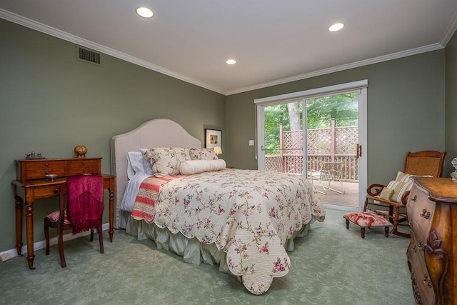 211 N Little Tor Rd, New City, NY 10956 - carpeted bedroom with access to exterior, ornamental molding, and recessed lighting