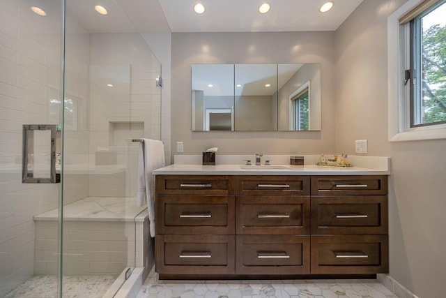 211 N Little Tor Rd, New City, NY 10956 - bathroom featuring vanity, a stall shower, and recessed lighting