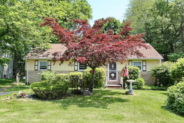 173 Massachusetts Ave, Congers, NY 10920 - obstructed view of property with a front yard, stone siding, and a shingled roof