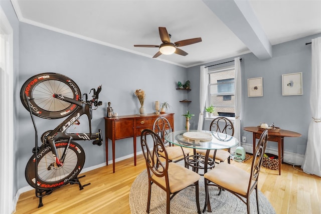 120 E Hartsdale Unit 3L, Hartsdale, NY 10530 - dining area with a ceiling fan, wood finished floors, baseboards, and crown molding