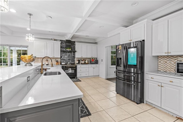 2 Fieldstone Ct, Highland, NY 12528 - kitchen featuring appliances with stainless steel finishes, a sink, decorative backsplash, light tile patterned floors, and recessed lighting