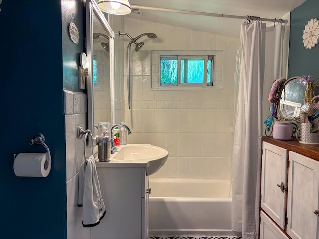16 Arbor Trl, Monroe, NY 10950 - full bath with vanity, shower / tub combo with curtain, and lofted ceiling