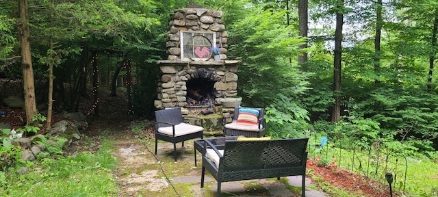 16 Arbor Trl, Monroe, NY 10950 - view of patio featuring an outdoor stone fireplace