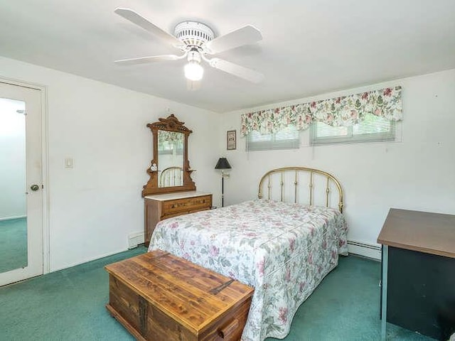 31 Townsend St, Glen Head, NY 11545 - bedroom featuring carpet flooring, a baseboard radiator, and ceiling fan