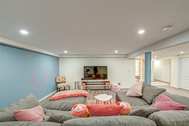 1 Idle Day Dr, Centerport, NY 11721 - living room featuring recessed lighting, baseboards, and wood finished floors